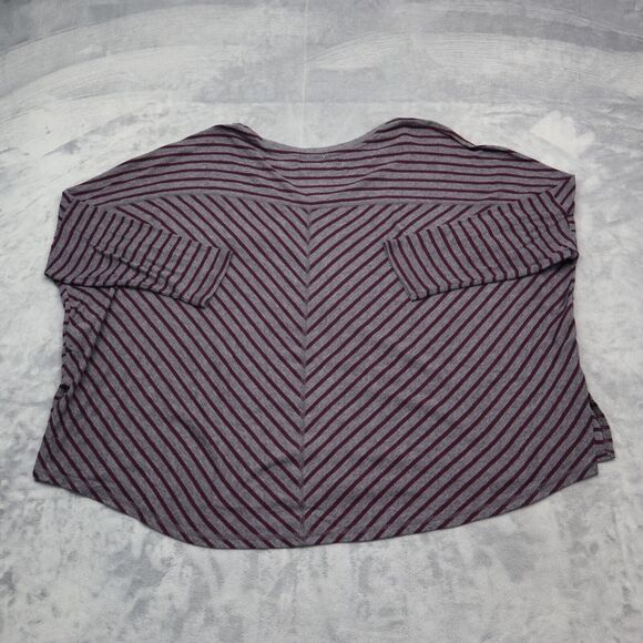 Old Navy Shirt Women L Maroon Gray Stripe Sweater Flowy Lightweight Split Bottom - Picture 12 of 16